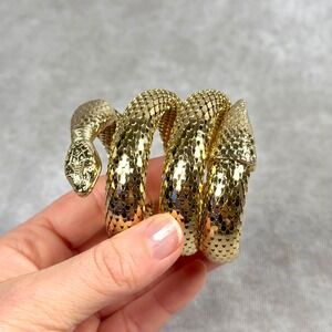 Whiting & Davis Vintage Gold Tone Snake Serpent Wrap Mesh Bracelet Statement